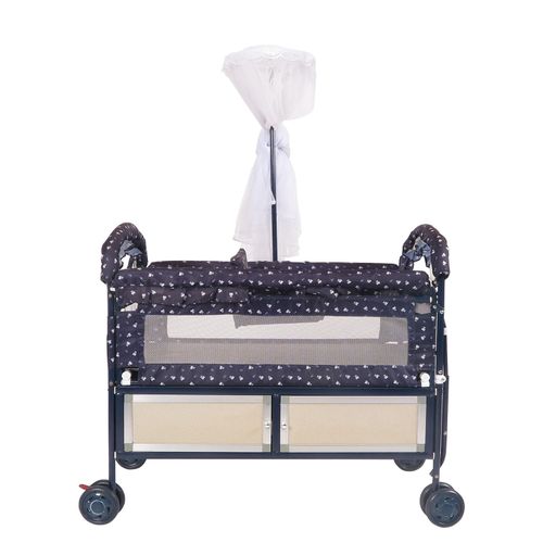 3-in-1 Metal Baby Cot With Seat and Net - Blue